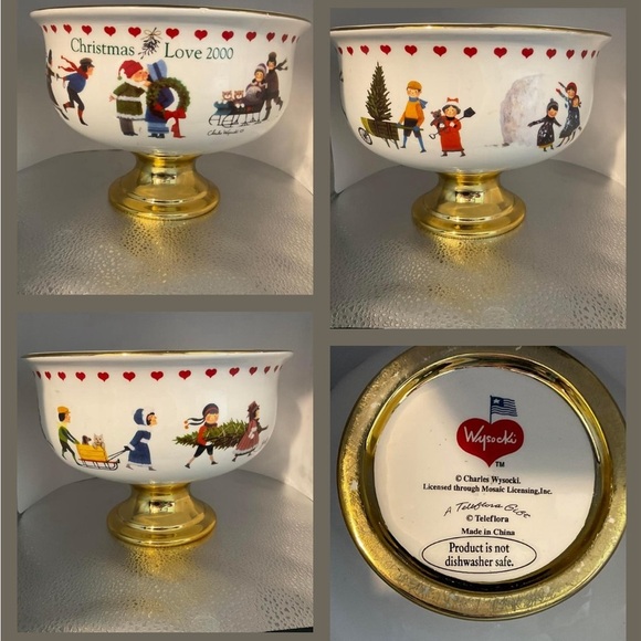 Charles Wysocki Vintage 2000 Christmas Pedestal Serving Bowl - Picture 1 of 5